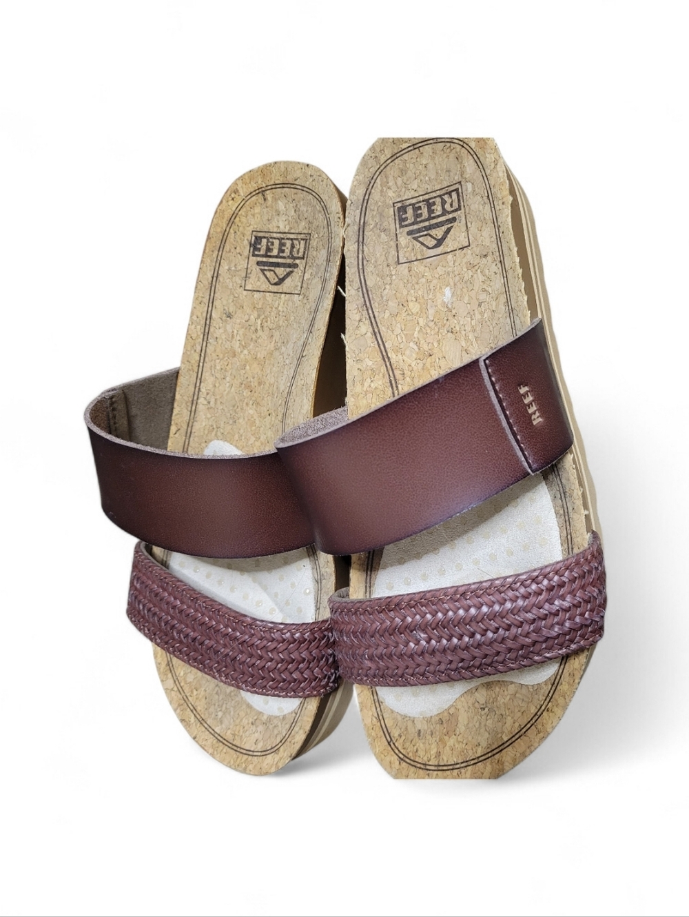 Reef Brown Braided Double-Strap Slide Sandals